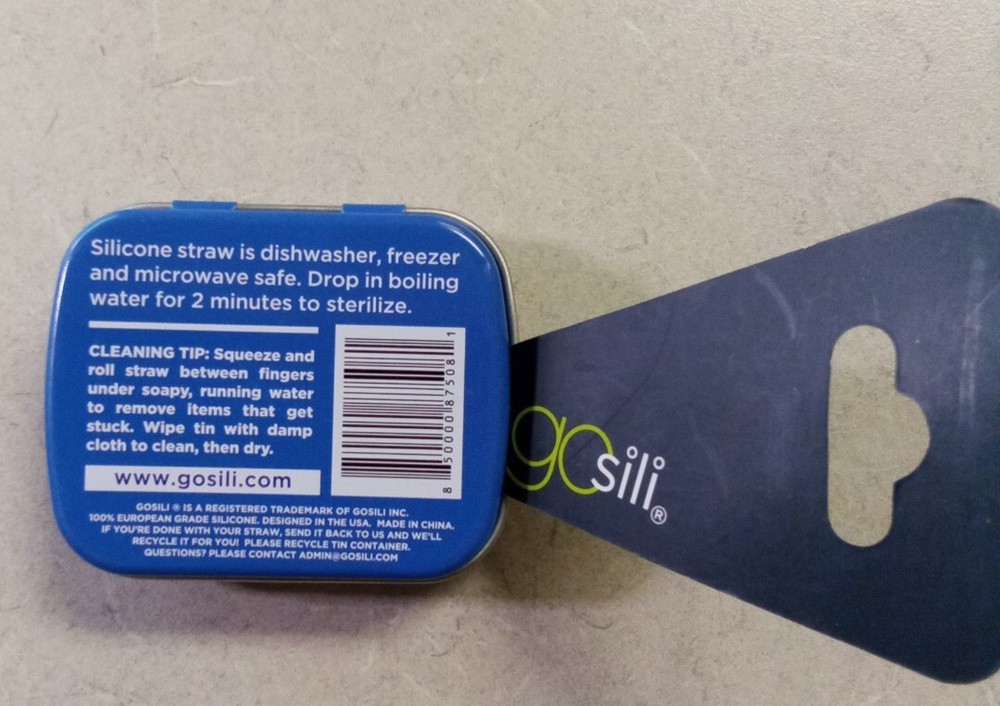 6 Gosili Reusable Silicone Straw COBALT Travel Size Compact Tin Bundle