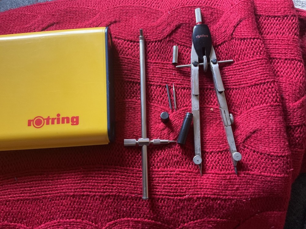 Rare Vintage Rotring Compass set Boxed West Germany (1 Piece Missing)