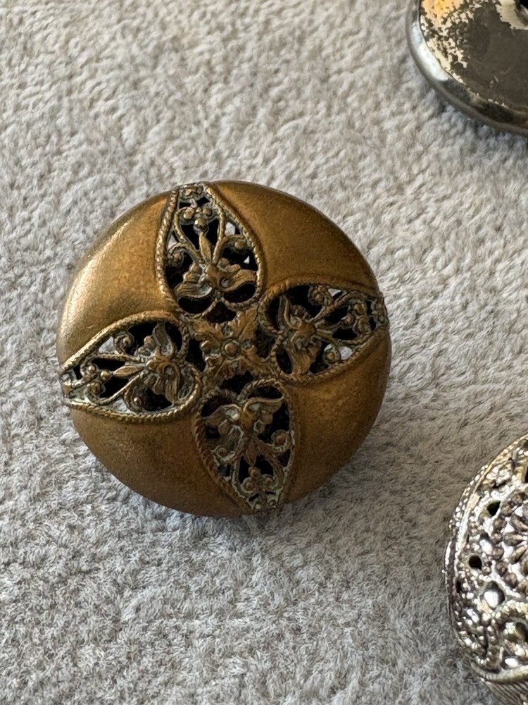 4 Antique Pierced Open Work Buttons lot ~ Mirror back