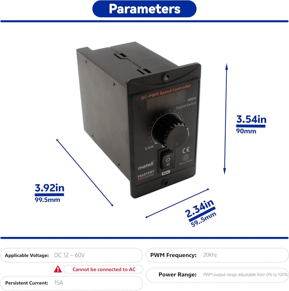DC 12-60V 20A Motor Speed Controller (Digital Display Forward/Reverse Change)
