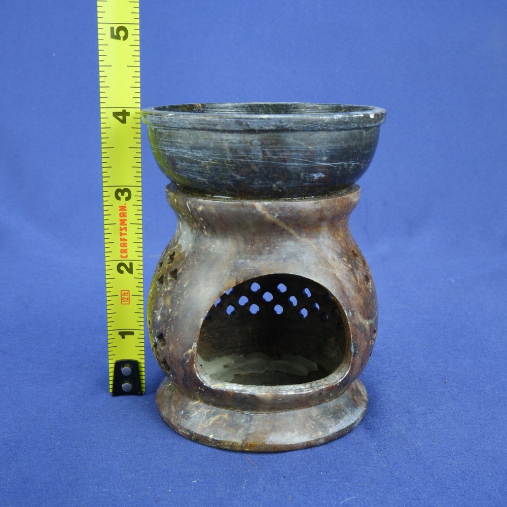 Intricate Carved Stone Essential Oil Incense Burner Diffuser Brown Marble