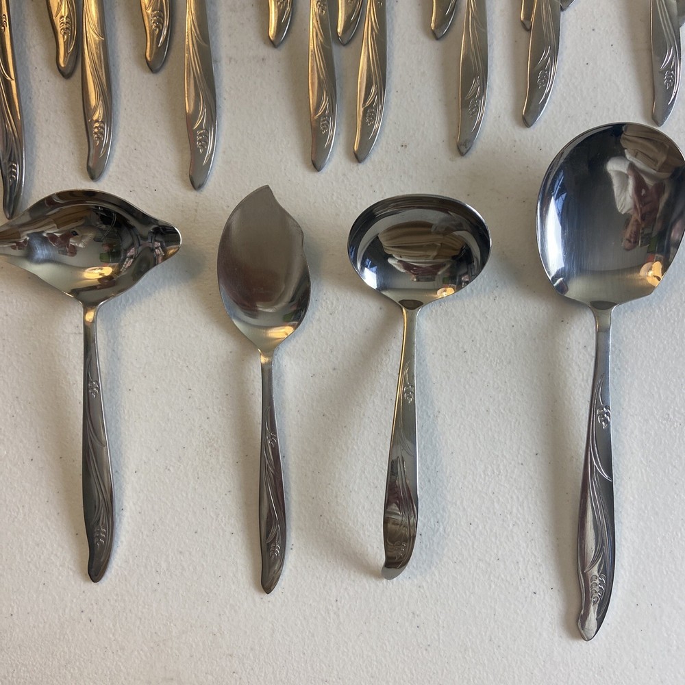 Silhouette WHEAT Stainless Flatware Japan MCM 8 Place Settings + Serving 47pc