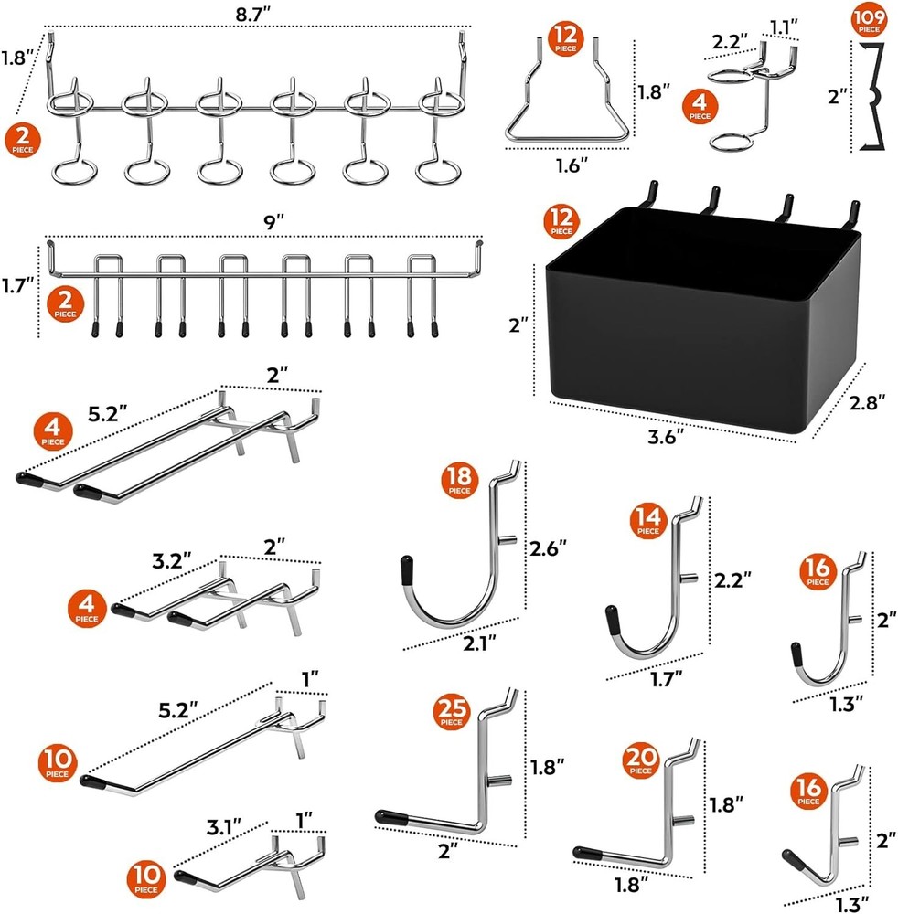 INCLY 278PCS Pegboard Accessories Organizer Kit Peg Board Hooks Set with
