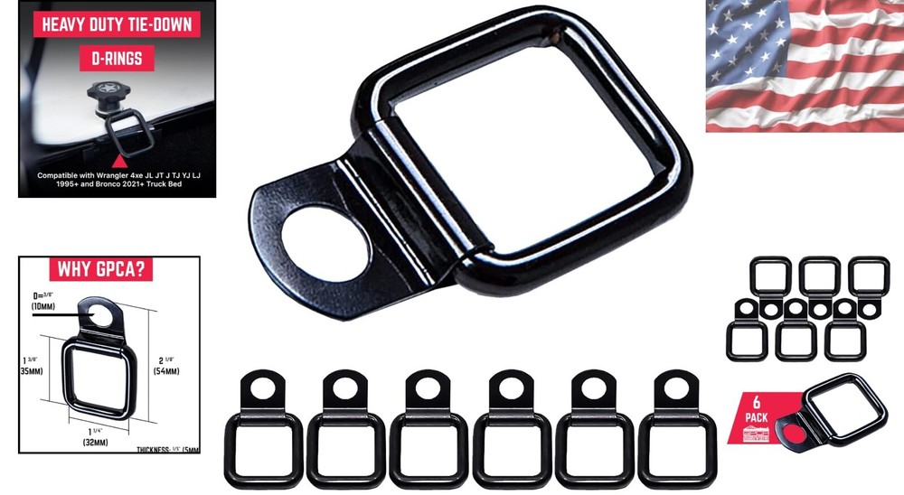 Sleek Heavy-Duty Tie Down Rings - 6 Pack with Rust-Resistant Zinc Coating