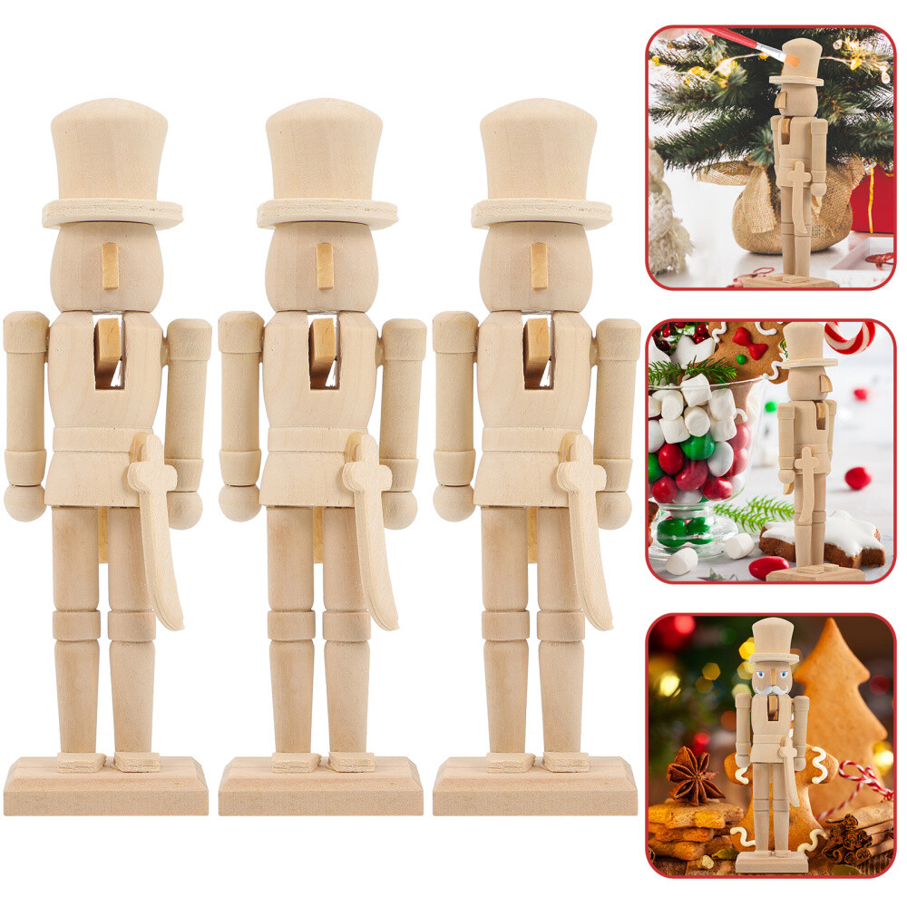 3PCS Graffiti Painting Nutcracker Wooden Nutcracker Unfinished Walnut Soldier