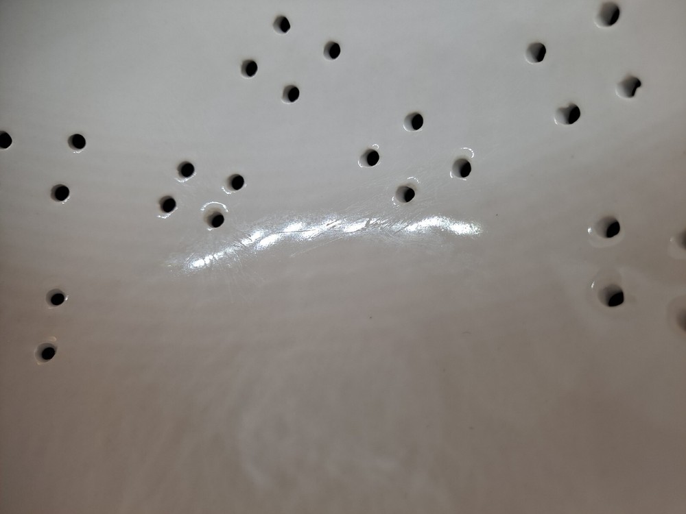 Rae Dunn Colander "Organic" printed on front white ceramic