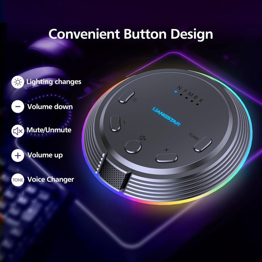 LIANGSTAR Gaming USB Microphone with 5 Voice Changes, Mute Button, Desktop Podca