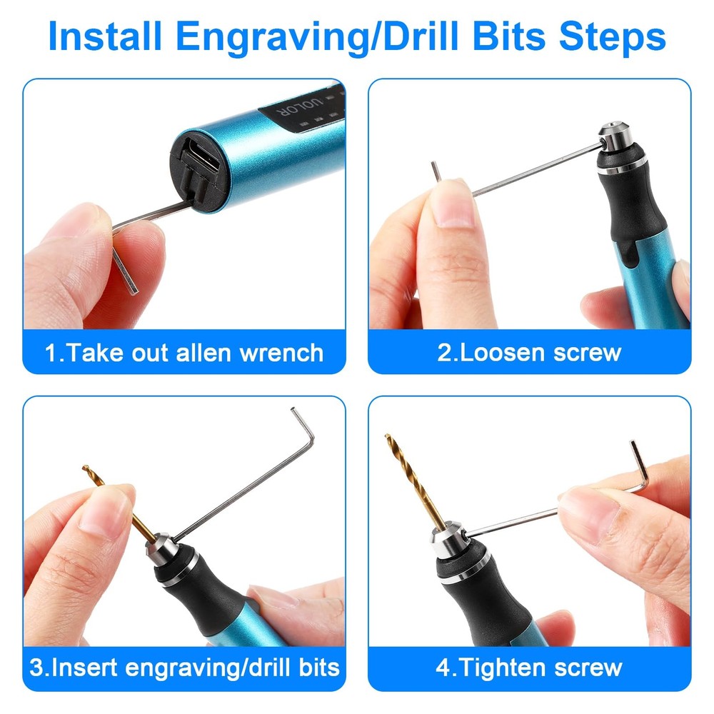 3-Speed Cordless Mini Drill with 10 Bits for Jewelry, Stone, Plastic Projects