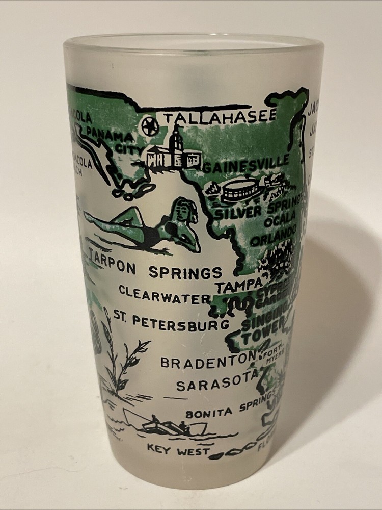 Vintage Florida Map Drinking Glass Souvenir 8 Oz