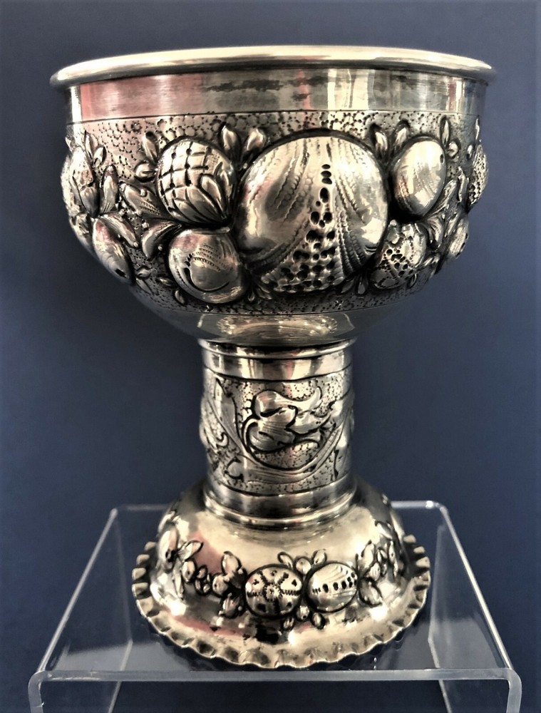 German 800 Silver Repousse Goblet by C. Merget & Co, Klein-Auheim