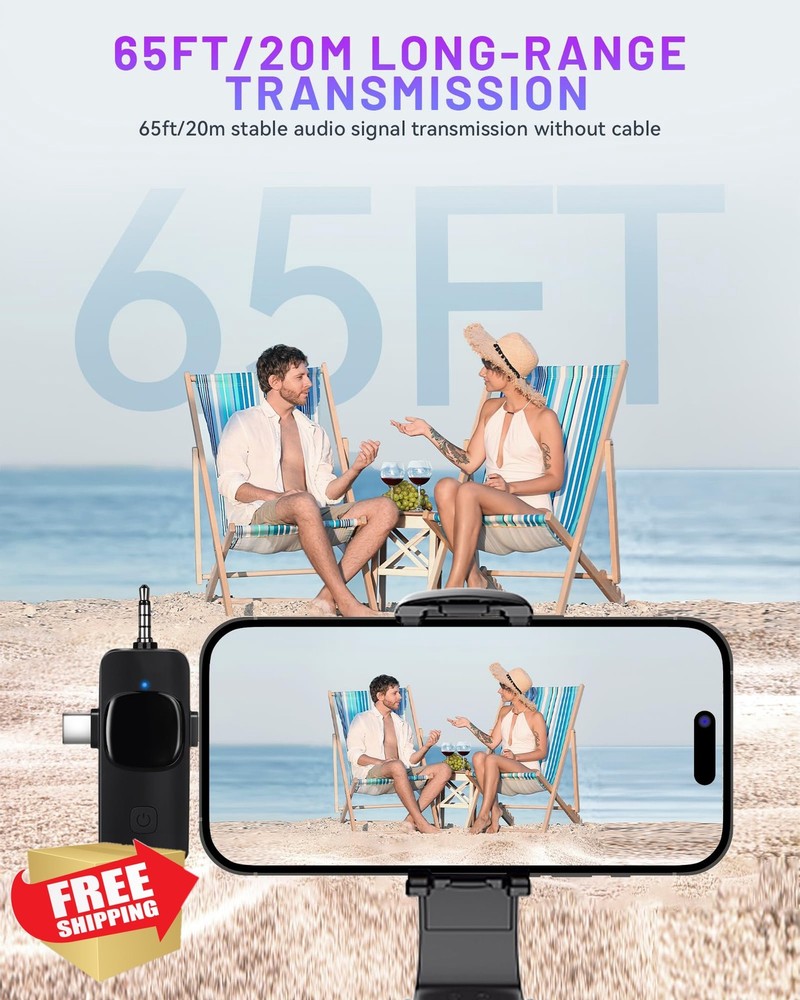 3-in-1 Wireless Lavalier Mic for iPhone/Android/Camera