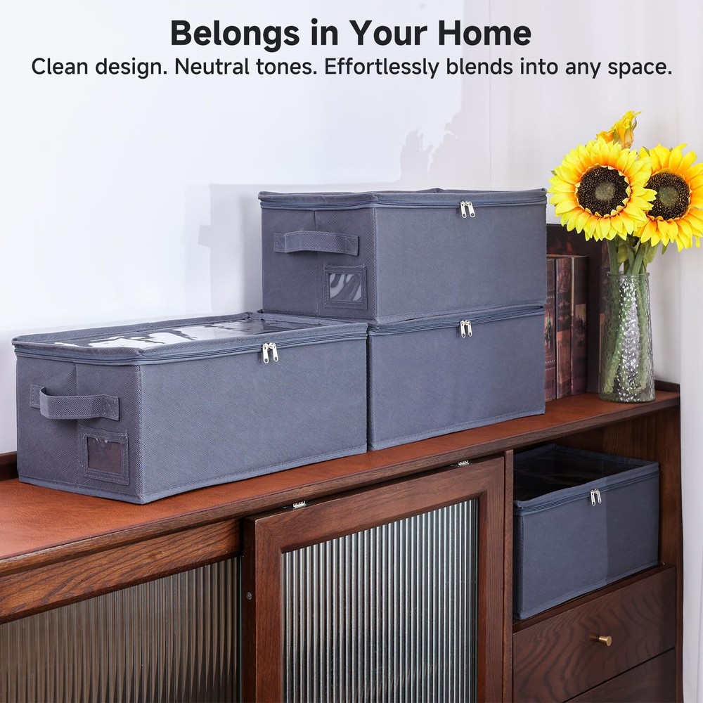 4 PCS Gray DVD Storage Box Case Clear PVC Lid Shelf Organizer Stackable