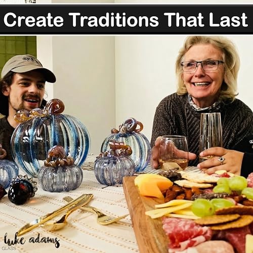 Handmade Glass Pumpkins Handmade Table Top Home Decor (Squat) Lagoon