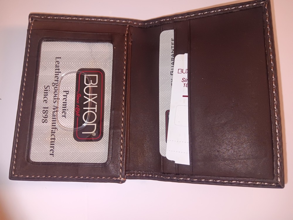 Buxton Men's Leather Two-fold Rugged Wallet, Brown