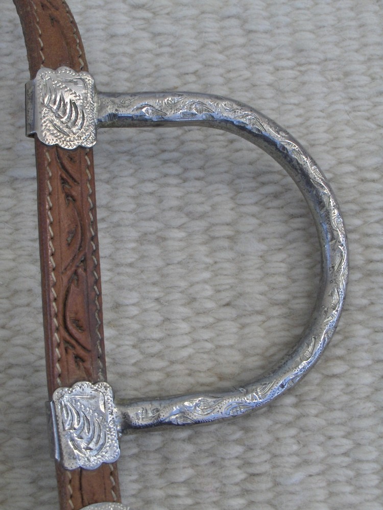 WESTERN TOOLED LEATHER Headstall/Bridle with SILVER