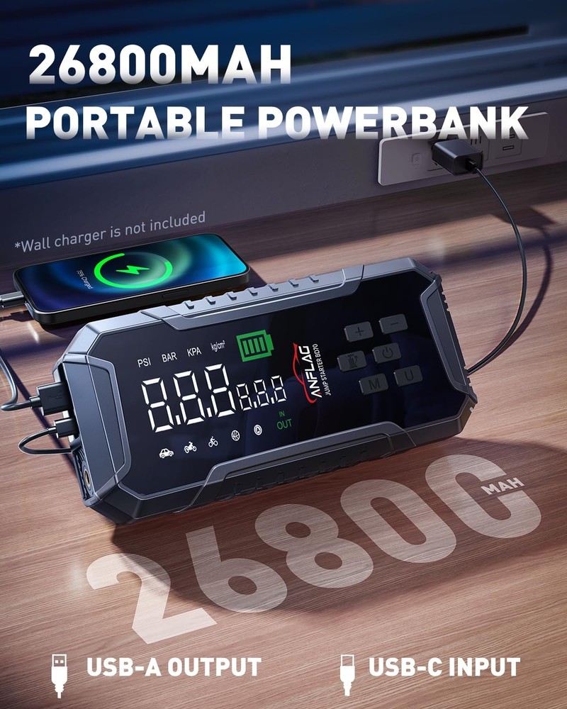 ANFLAG Car Jump Starter with Air Compressor 160PSI, 7000A Battery