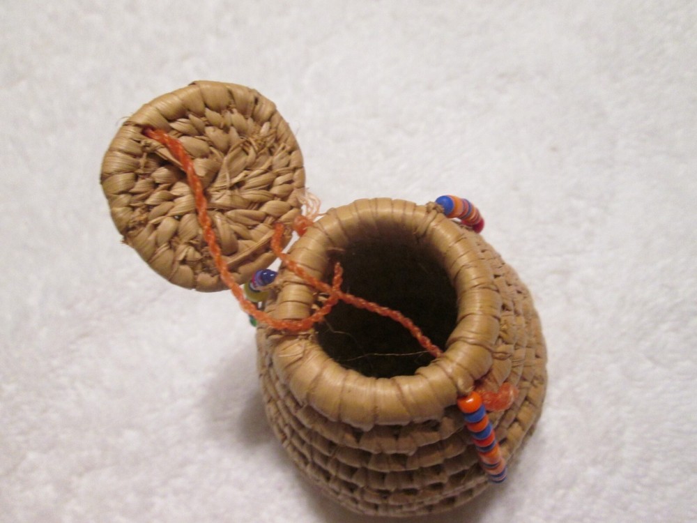 Mini Coil Basket With Lid & Bead Work Decorations