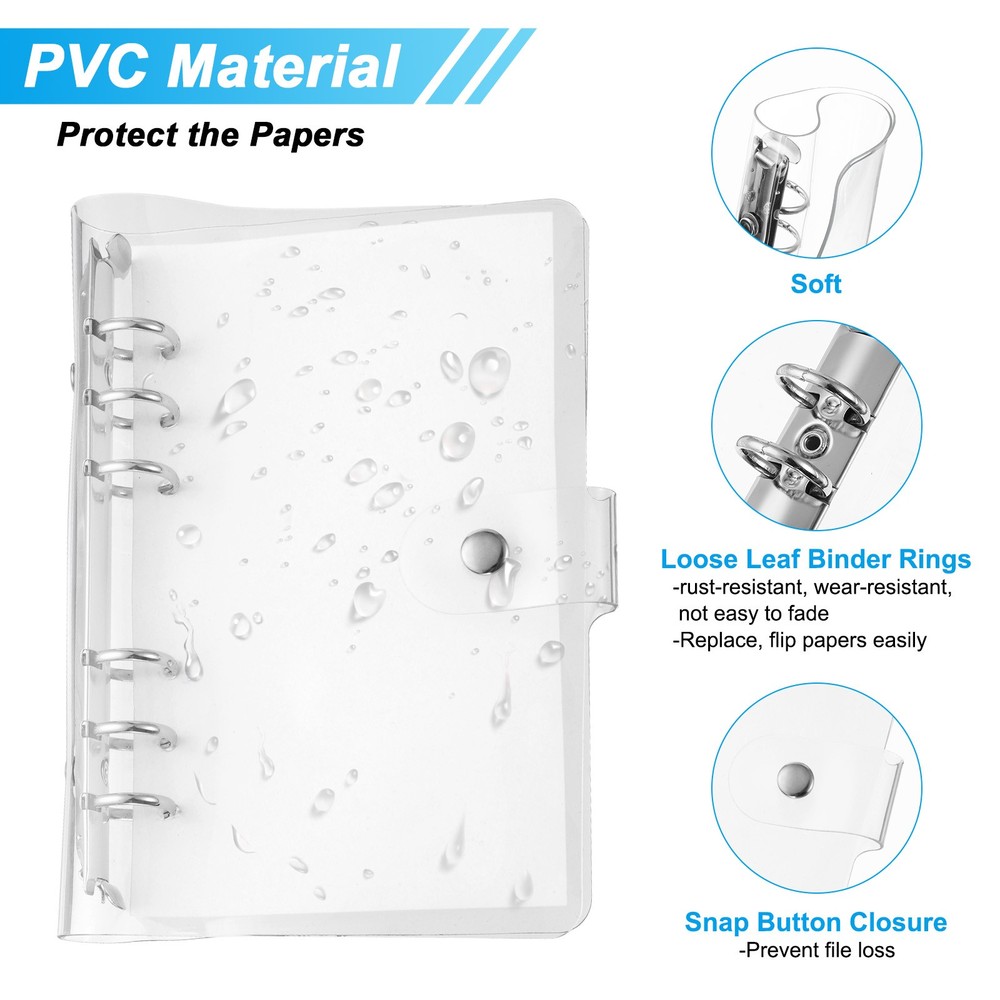 4 x Soft A6 Clear Binder Cover with Snap Button Closure 6 Ring Silver