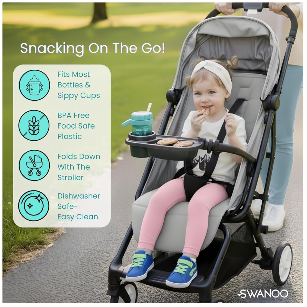 Compact Stroller Snack Tray | Cup Holder | Easy Installation