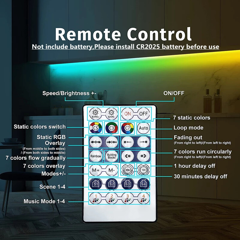 LED Strip 2m RGBIC WS2812b Remote Control Chasing Effect