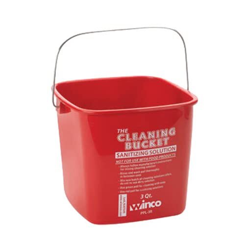 Winco PPL-3R Cleaning Bucket, 3-Quart, Red Sanitizing Solution