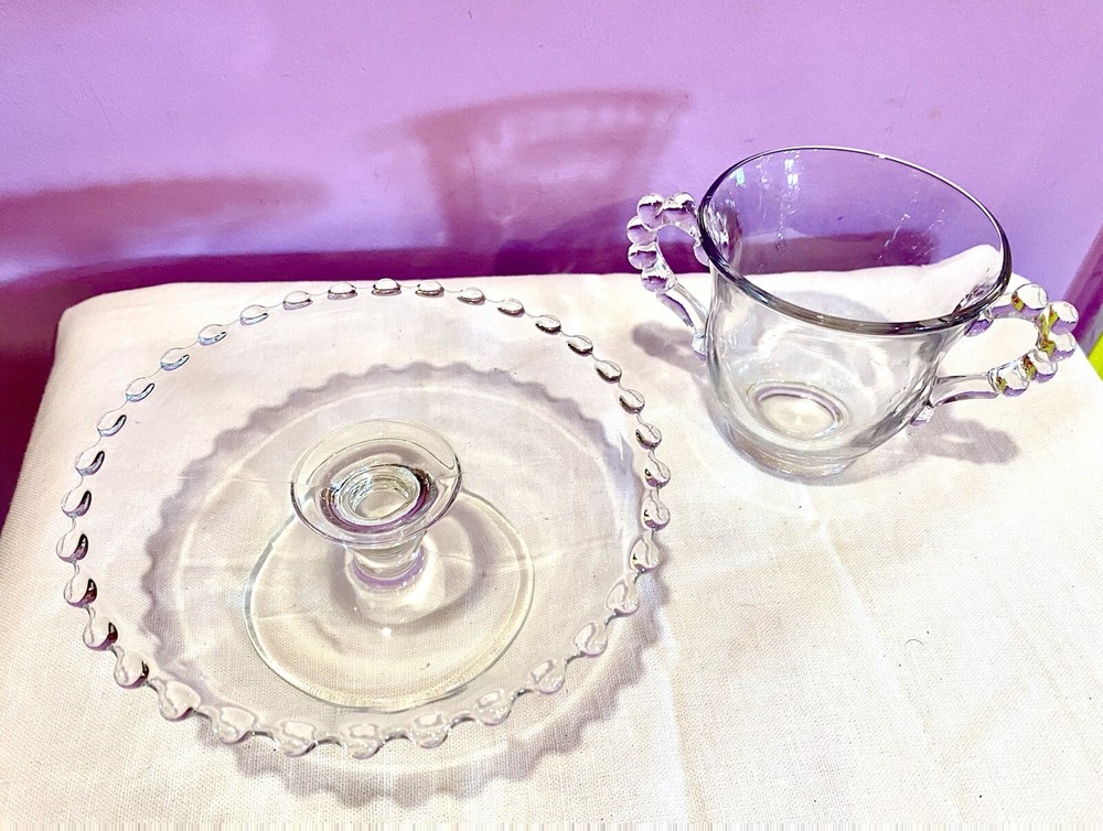 SET CANDLEWICK : COMPOTE 5 1/2” & 3” Sugar BOWL Depression EUC CLEAR