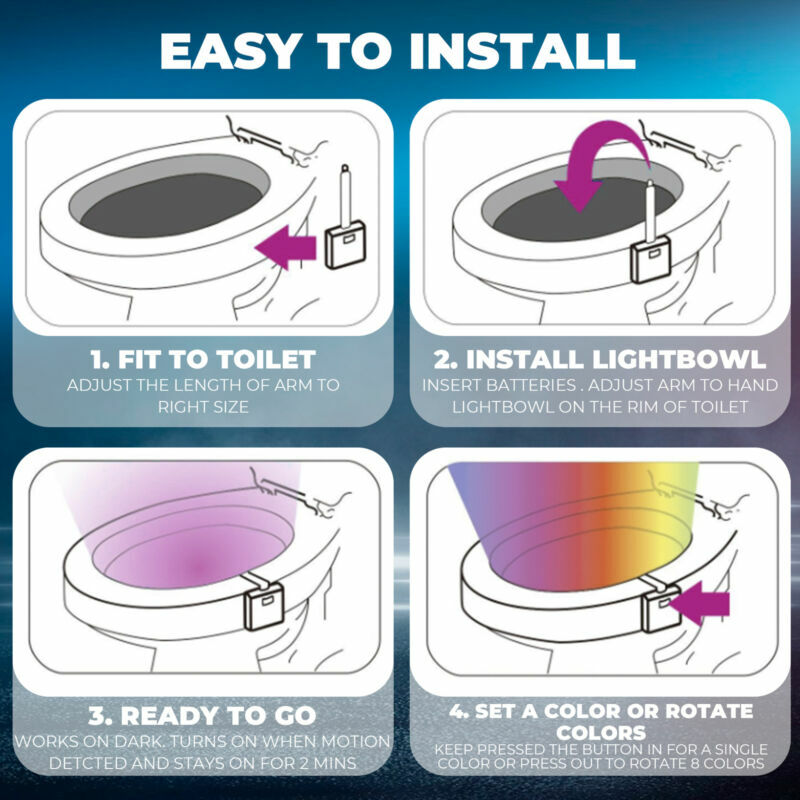 8-Color Changing Motion Sensor LED Toilet Night Light