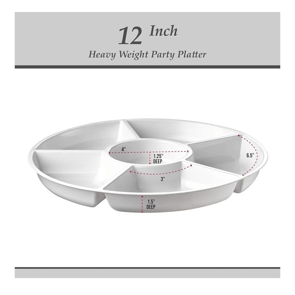 4 pack, Sectional Round Plastic Serving Tray/Platter (White)