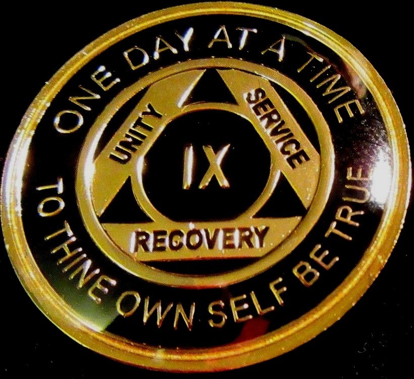 Black Alcoholics Anonymous AA 9 Year Medallion Coin Token Chip Sobriety Sober