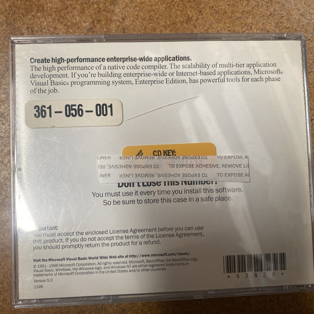 Microsoft Visual Basic 5.0 Enterprise Edition Full Retail with CD Key NT / 98