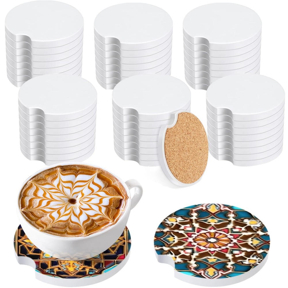 48 PCS Sublimation Ceramic Car Coasters Blanks, Absorbent Ceramic Sublimation...