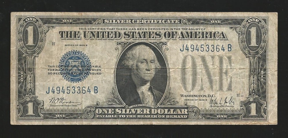 ~~ 1928 B ~~ ~~~ Silver Certificate ---- and == ~~ == FREE SHIPPING == ==