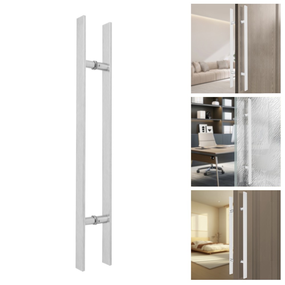 Double Sided Stainless Steel Door Handle Pair H Shape Door Pull Handle Silver