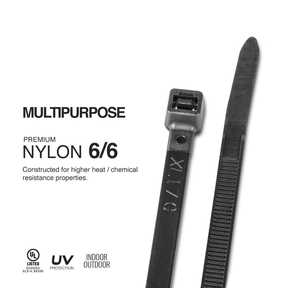 Multi-Purpose UV Resistant Black Cable Ties, 14 inches, 100 Pack
