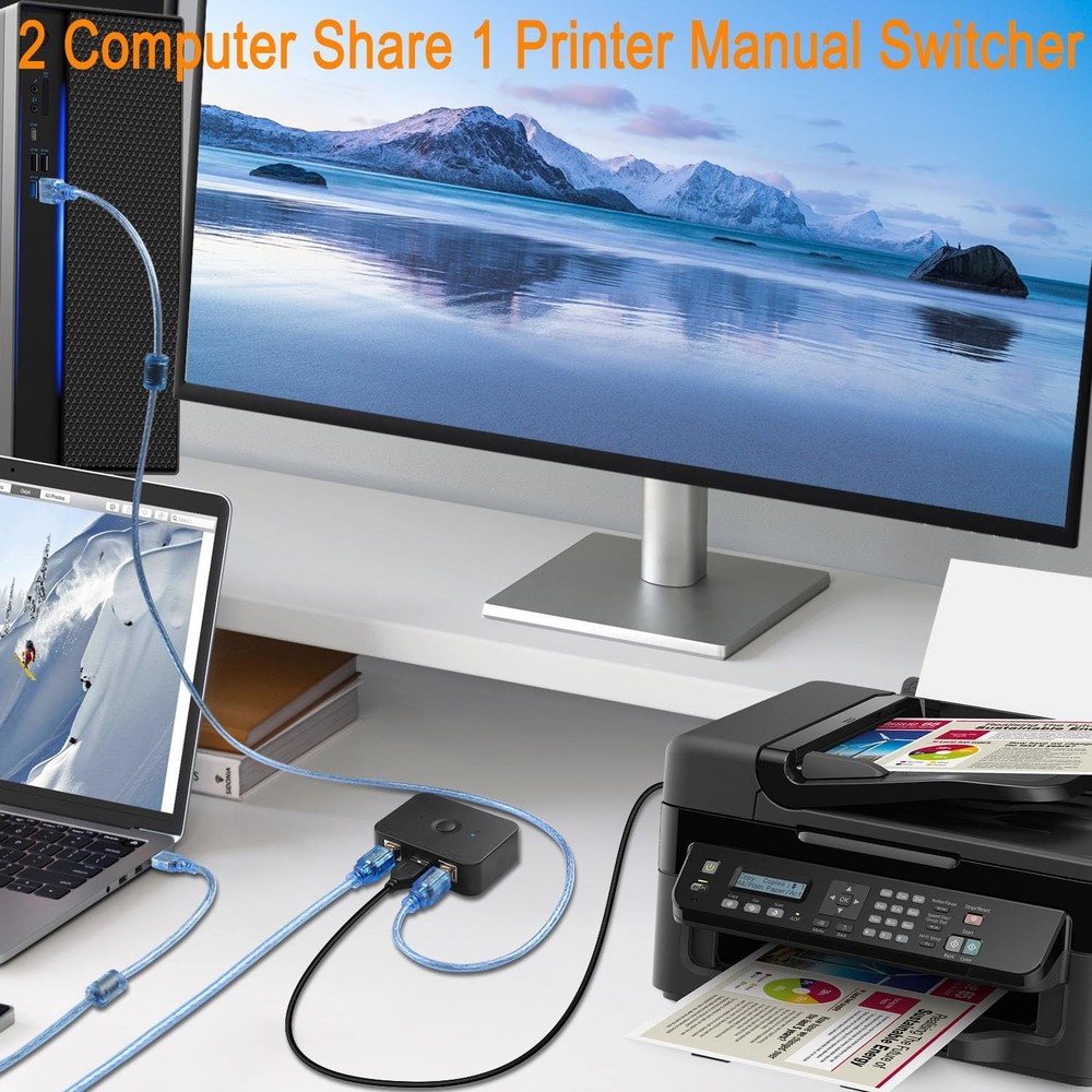 USB2.0 Printer Sharer Switcher 2 Port USB B Print Selector Switch Adapter, 2 ...