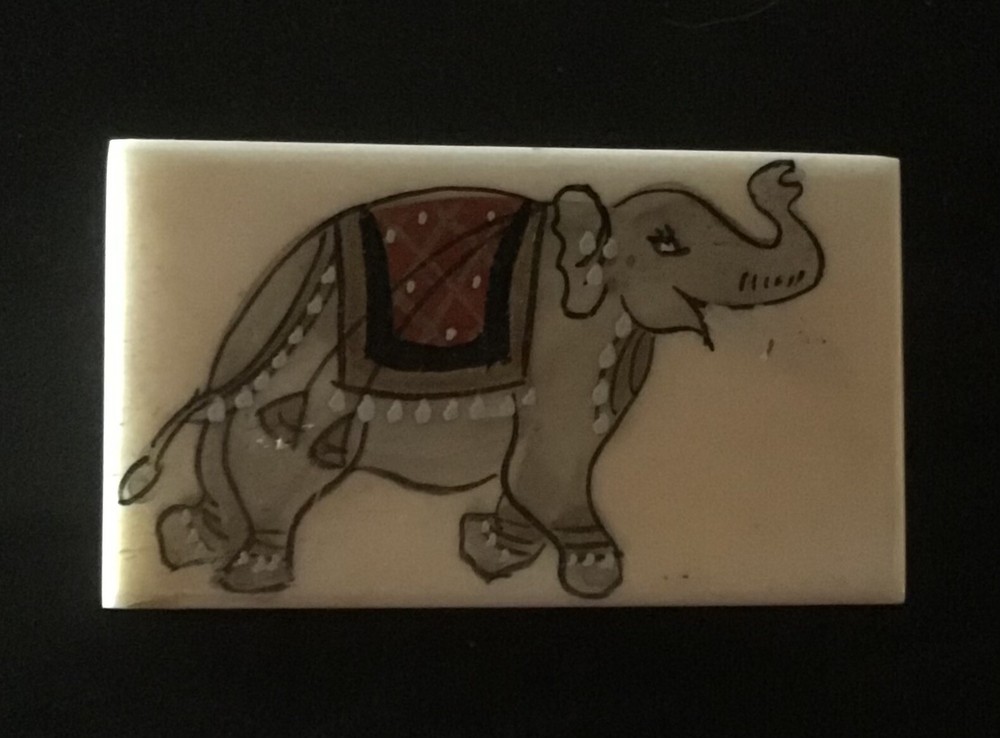 RARE Hand Painted Elephant On Solid Camel Bone Trinket Box From India