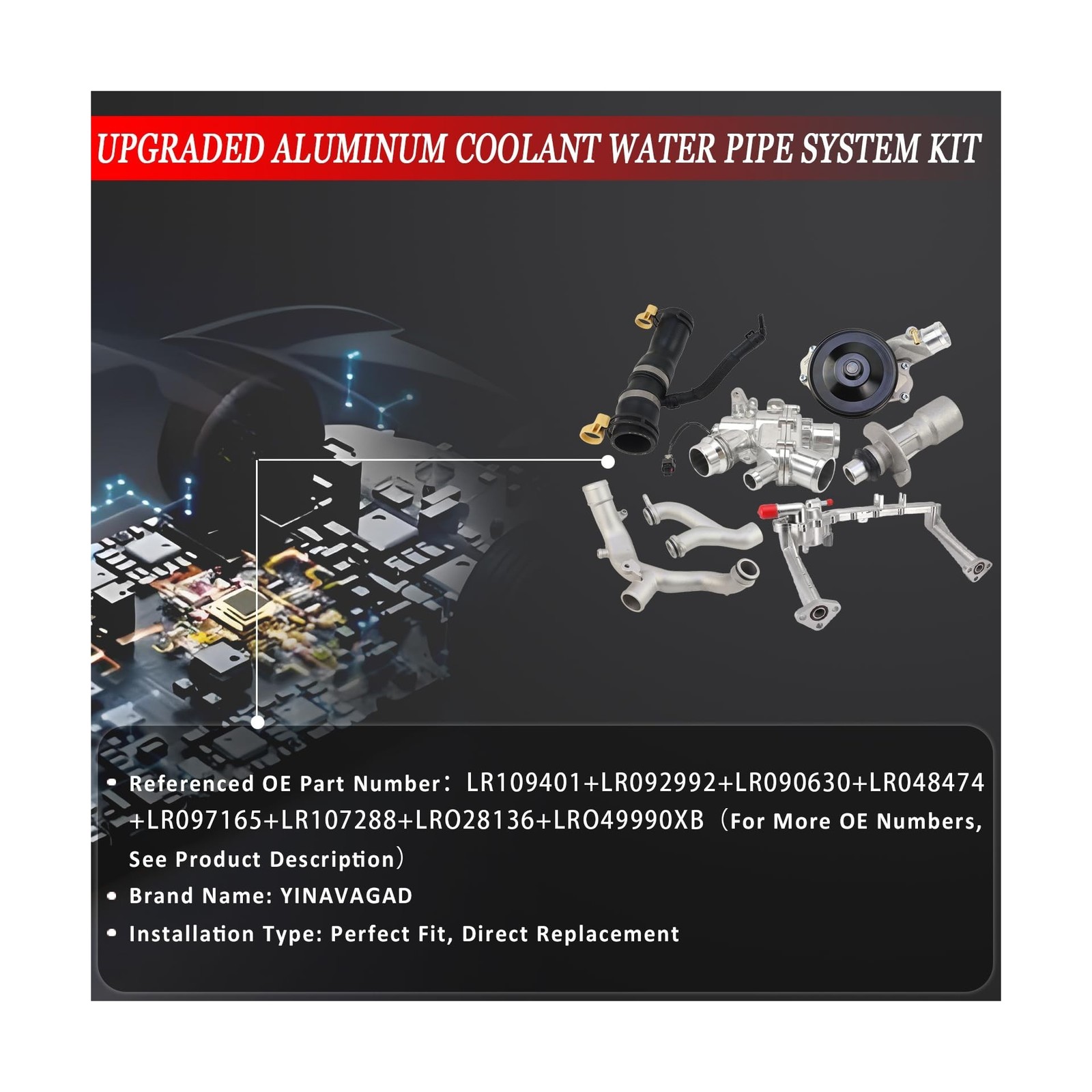 Upgraded Aluminum Coolant Water Pipe System Kit for Jaguar F-Type F-Pace XF X...