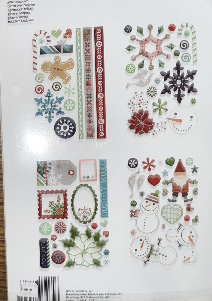 Basic Grey Designer Chipboard Christmas Glitter Real Thick Sticky Chip Sticker 4