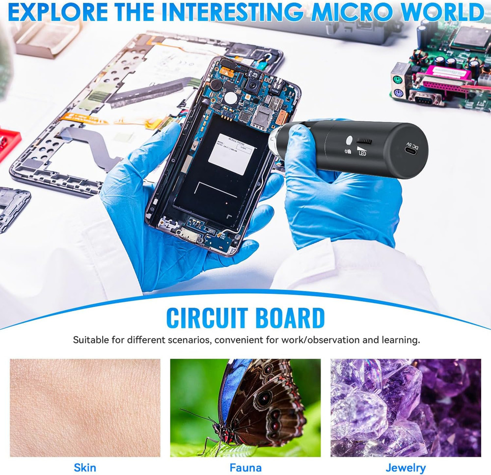 Wireless Digital Microscope, 50X-1000X Magnification Wifi Portable Handheld Mic