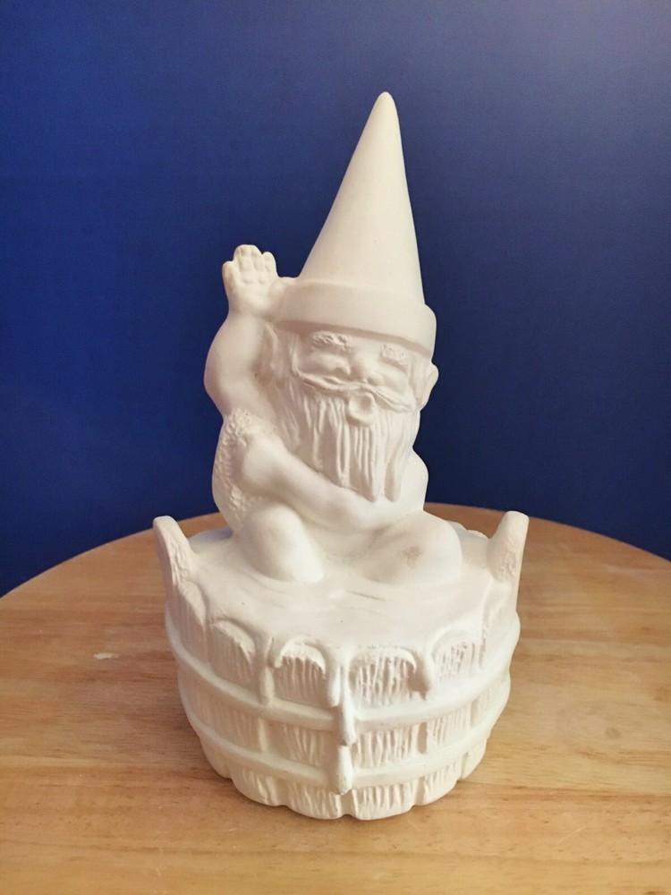 Gnome Taking a Bath Figurine-Unpainted Ceramic Bisque