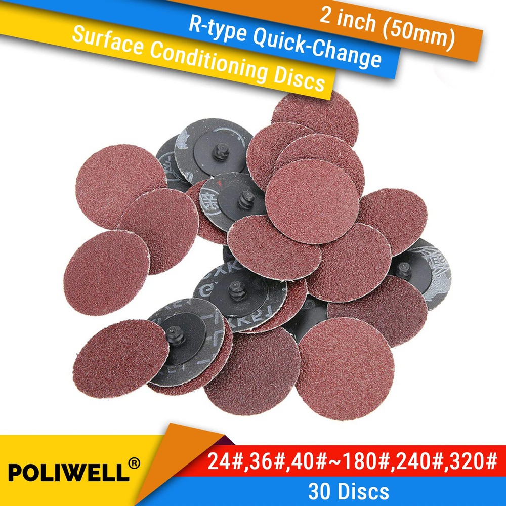 30PCS 2 Inch(50mm) Roll Lock R-Type Quick Change Discs Red Grain Sanding Disc Me