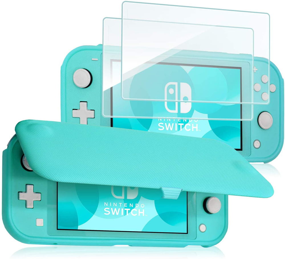 Nintendo Switch Lite Flip Case Cover Thin Slim Tempered Glass Screen Protector