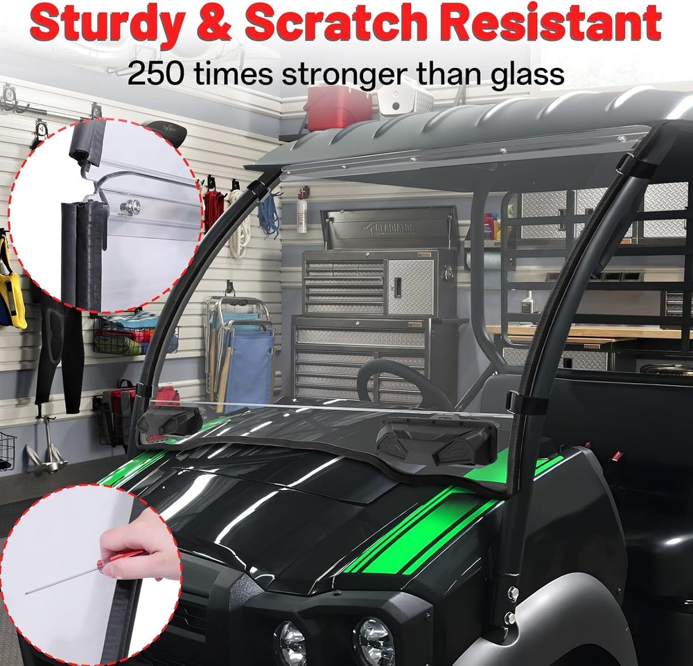 Full Mule Windshield Front Vented Windshield for 2017+ Kawasaki Mule SX SE XC