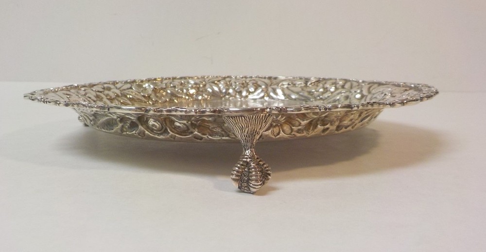 Baltimore Sterling Silver REPOUSSE 8" Footed Tray, c. 1900, 310 grams