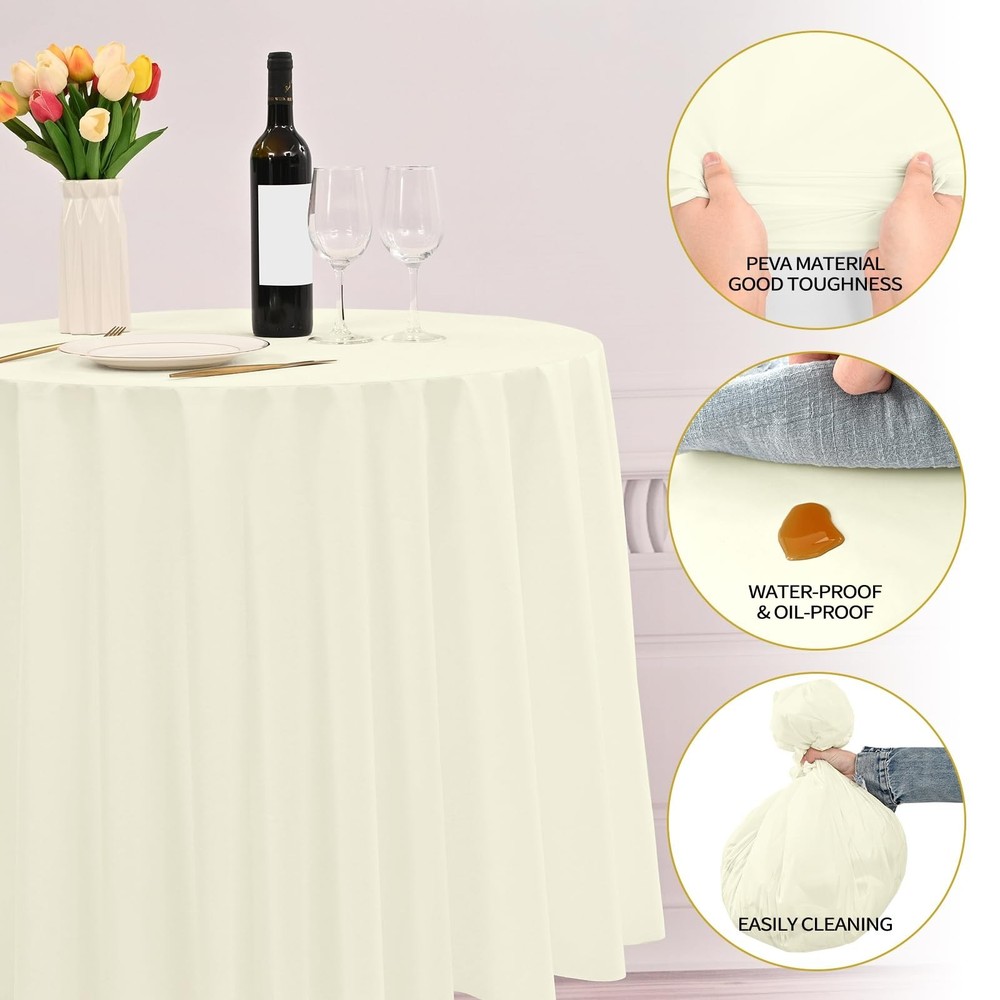 YMHPRIDE 24 Pack Plastic Table Cloth Disposable, 96 Inch Ivory Disposable Tab...
