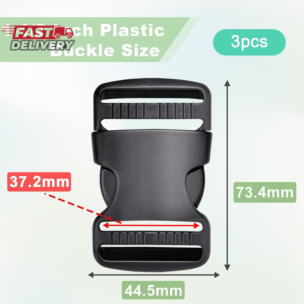 Coobigo 3Pcs 1-1/2" Plastic Buckles for Strap Replacement, Quick Side Release Bu
