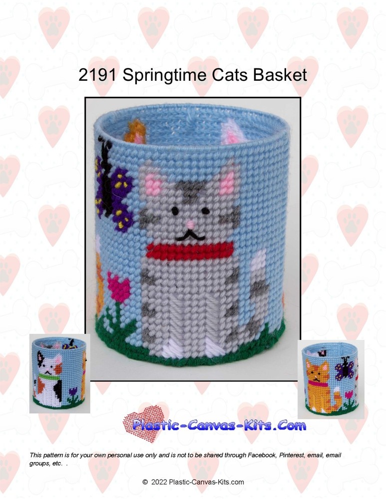 Springtime Cats Basket-Plastic Canvas Pattern or Kit