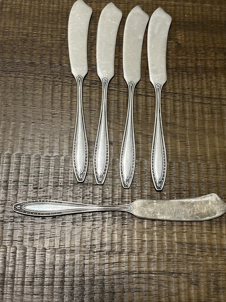 5 Oneida Silver Webster II Flat Handle Butter Spreaders