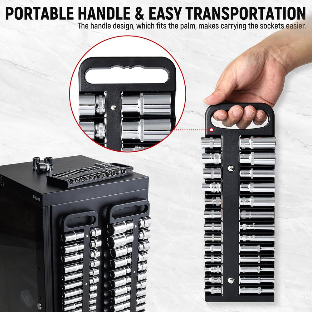 Magnetic Socket Organizer Set - 3 Heavy Duty Holders for 76 Sockets