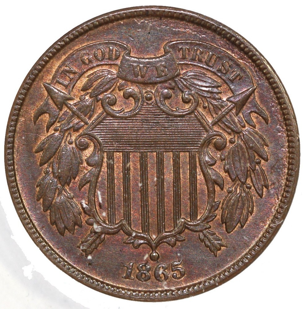 1865 2c Two Cent Piece ANACS MS 62 BN